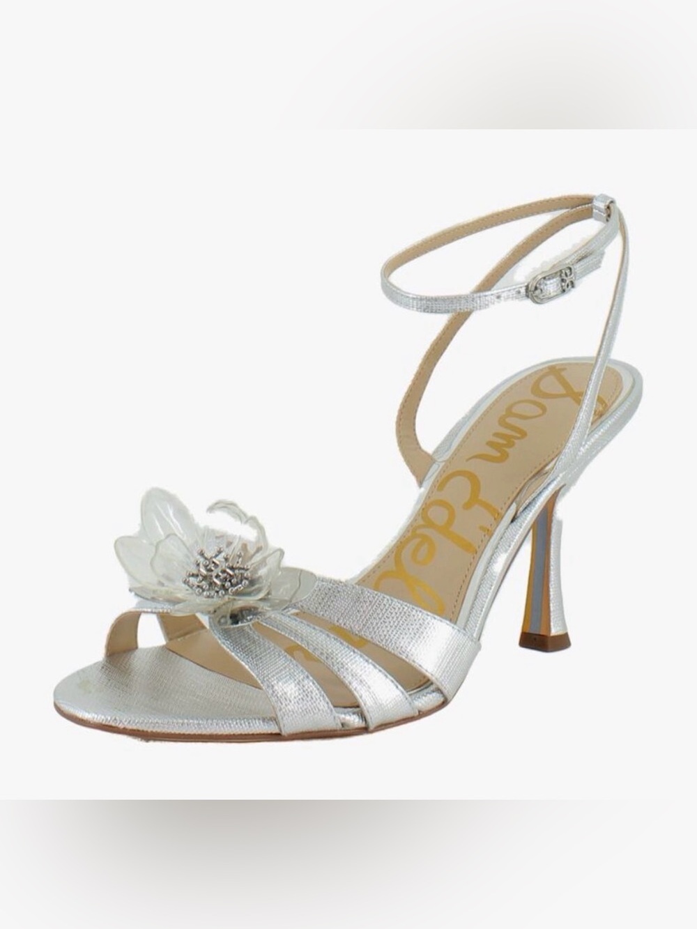 Sam Edelman Silver Metallic Floral Ankle-Strap Heel